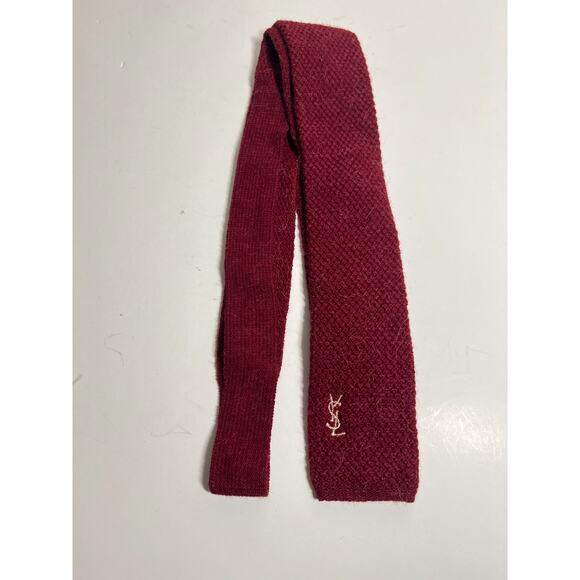 Yves Saint Laurent YSL Maroon Alpaca/Wool Knit Logo Neck Tie Italy 49" x. 2.5" - Picture 1 of 4